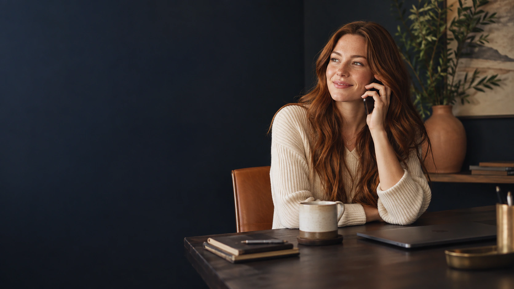 Illustrative scene of a person having a friendly business conversation by phone