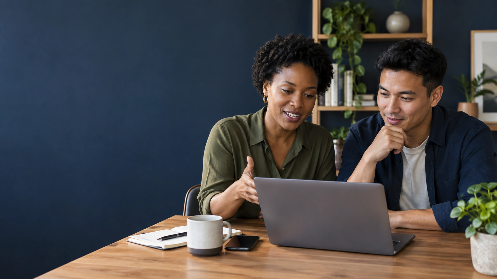 Illustrative scene of two colleagues planning the structure of a website